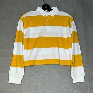 🆕 SO By Sonoma Girls Large 10-12 Long Sleeve Tee Yellow Striped Fast Shipping